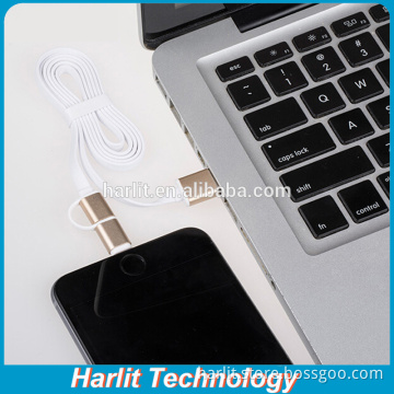 Durable Flat USB Charging Cable With 8 Pin And Micro USB Plug 2 in 1 Dual Plug Design